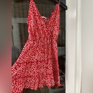 Summer Red Flower Dress Womens: XS (size 2)